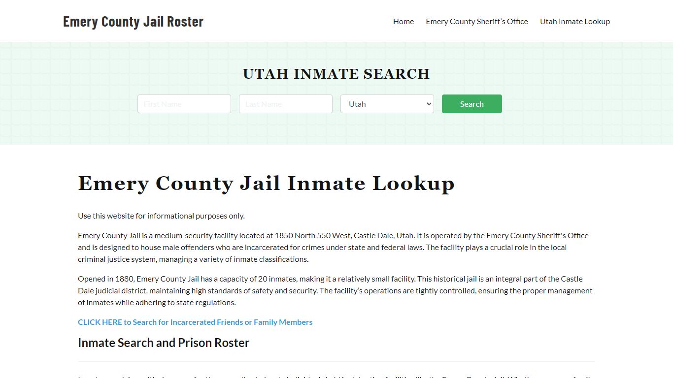 Emery County Jail Roster Lookup, UT, Inmate Search