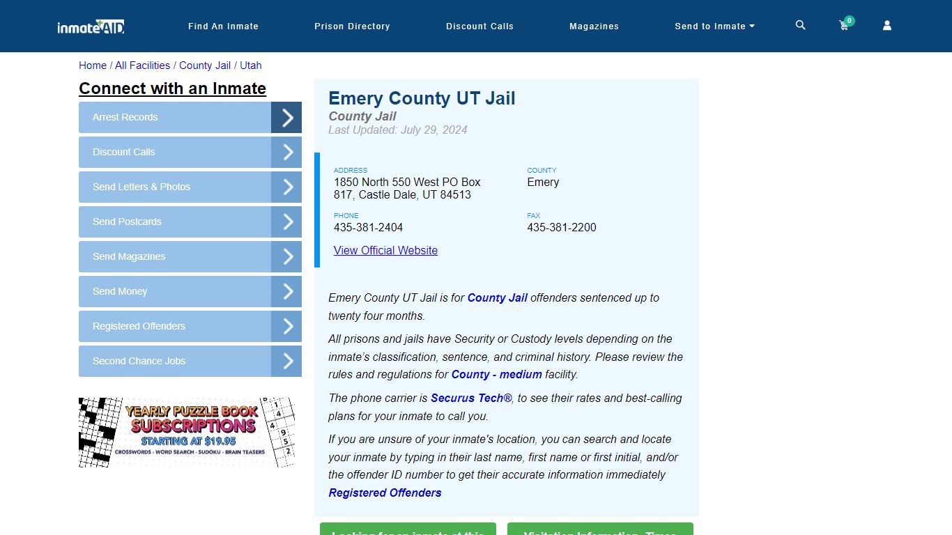 Emery County UT Jail - Inmate Locator