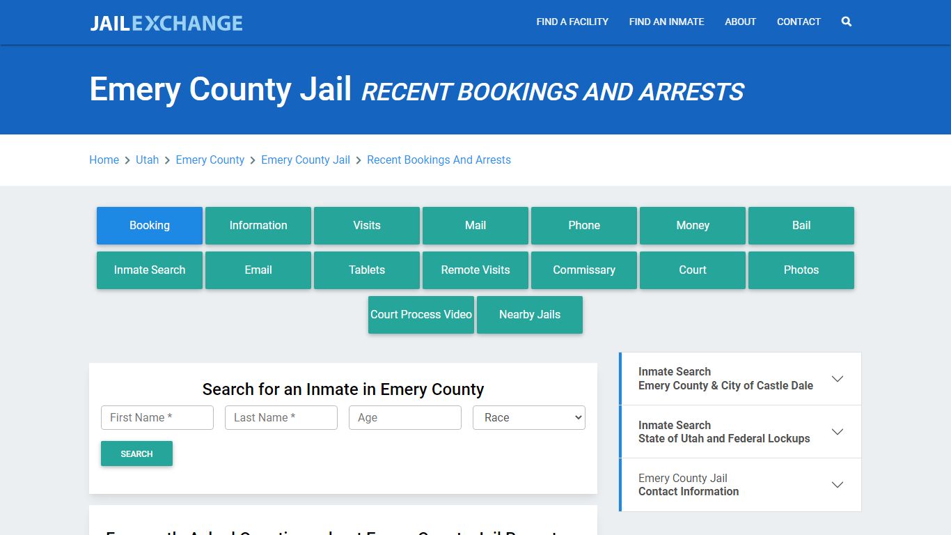 Emery County Jail Recent Bookings And Arrests - Jail Exchange